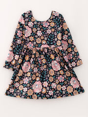 Girls Autumn Milk Silk Floral Print Dress