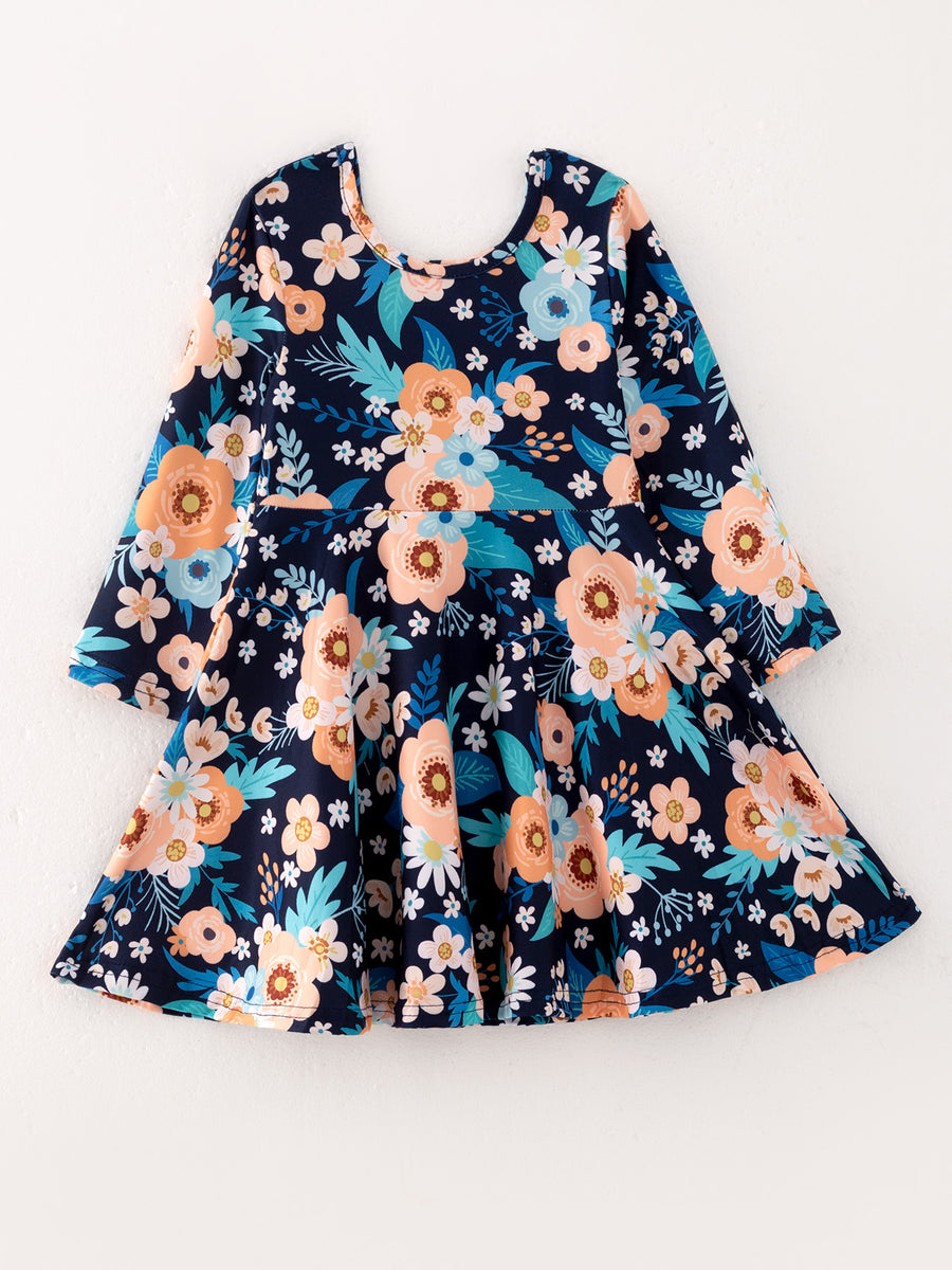 Girls Fall Floral Print Dress