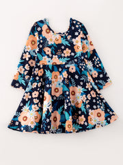 Girls Fall Floral Print Dress