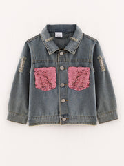 Girls Sequins Denim Jacket