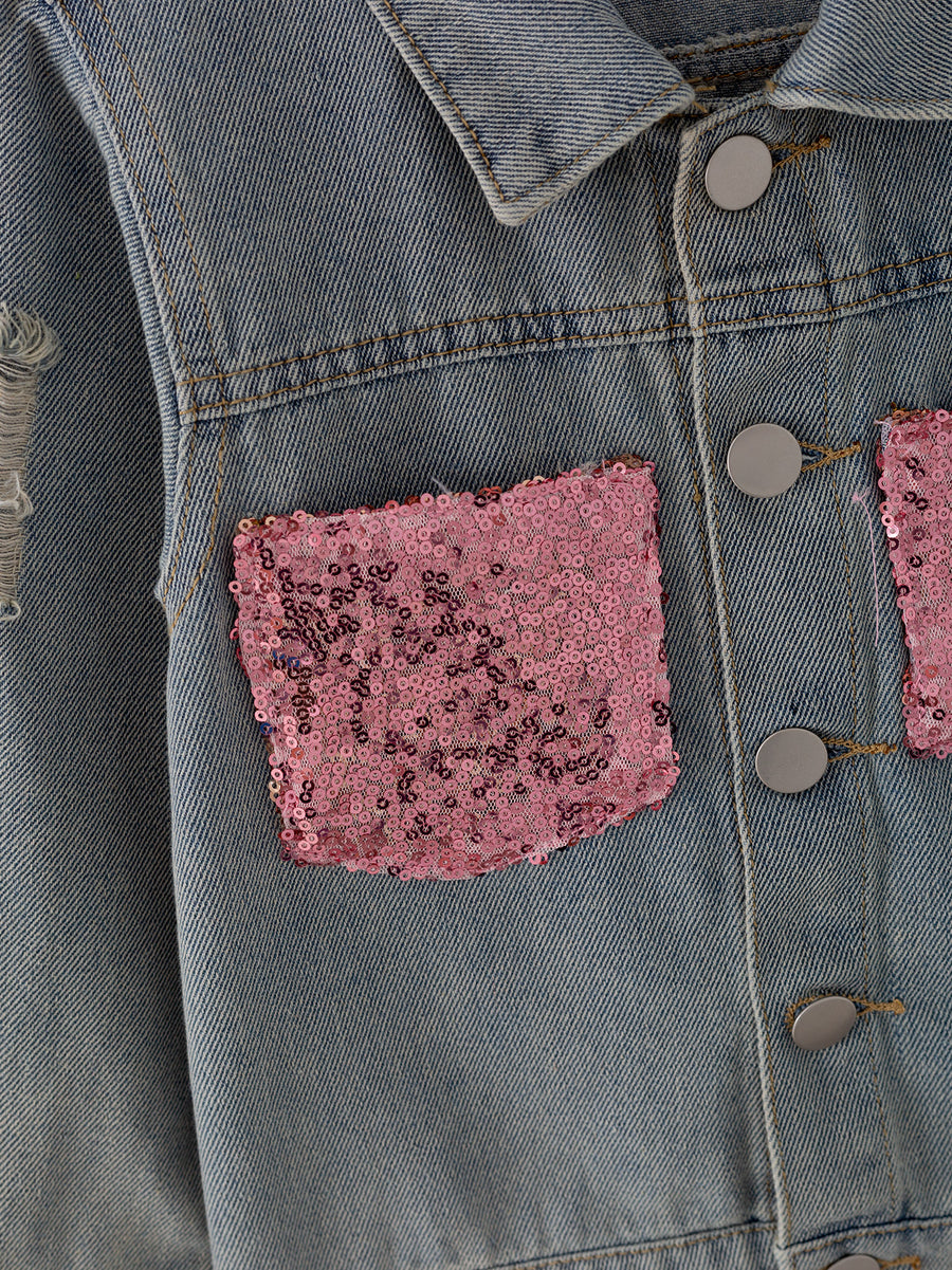 Girls Sequins Denim Jacket