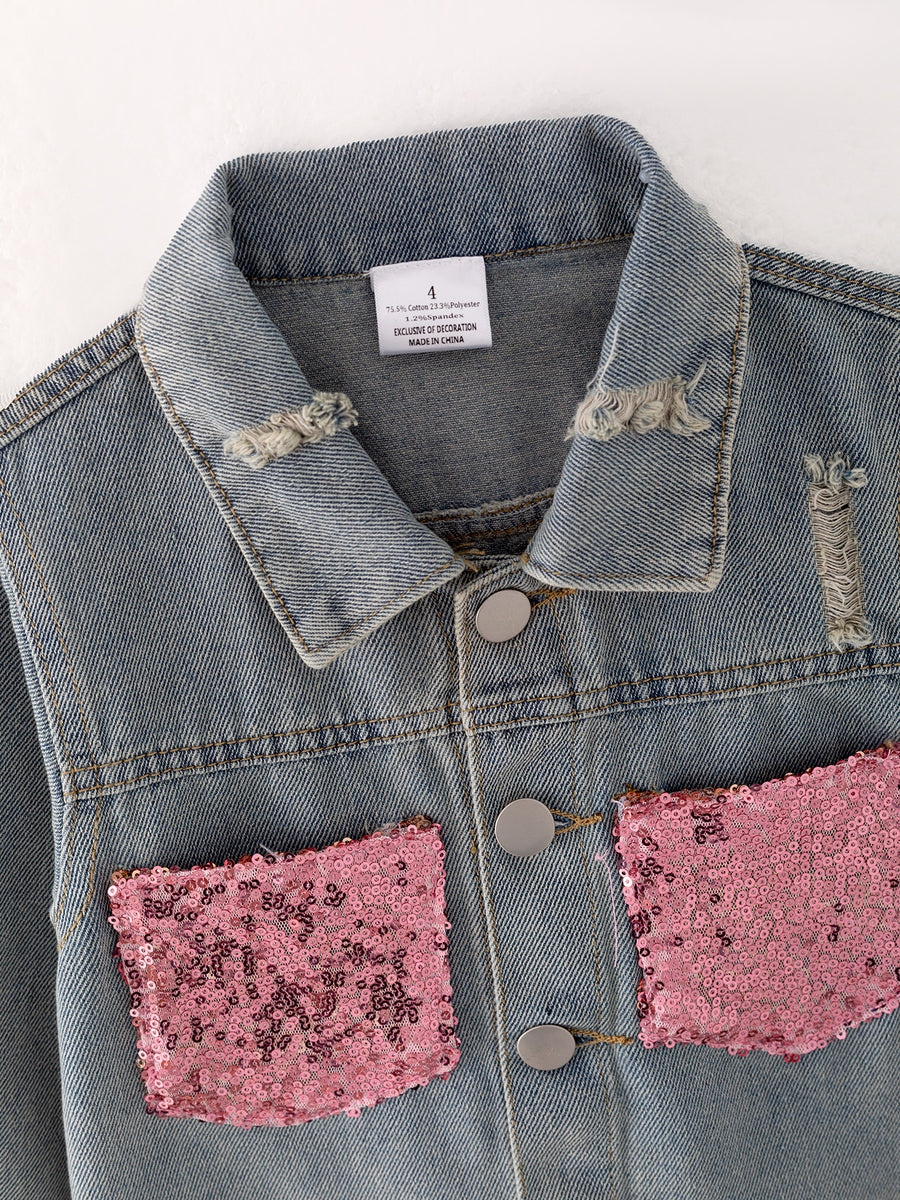 Girls Sequins Denim Jacket