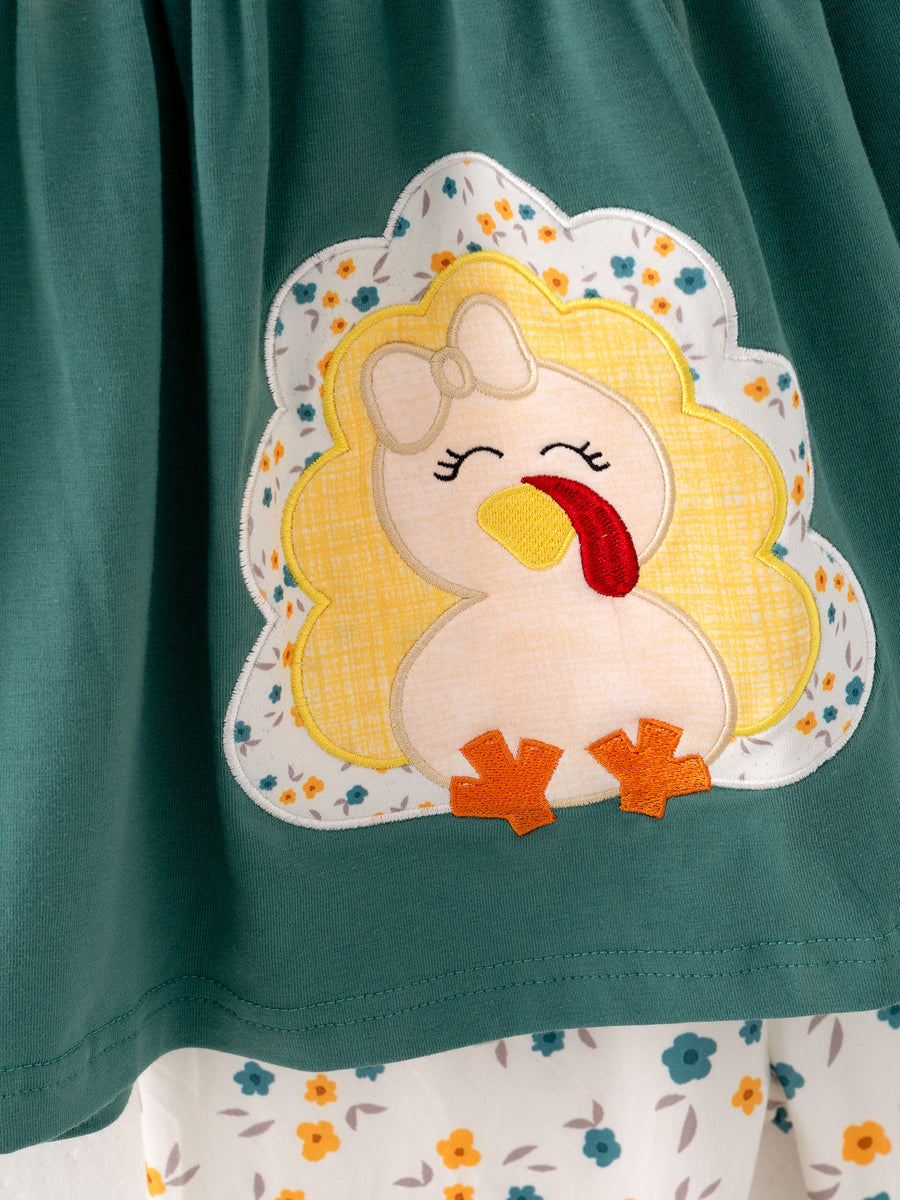 Thanksgiving Turkey Applique Girls Outfit