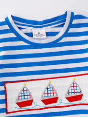 Sailboat Smocking Embroidered Striped Boys Set