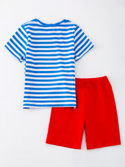 Sailboat Smocking Embroidered Striped Boys Set