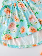 Girls Floral Print Halter Top Solid Color Ruffle Shorts