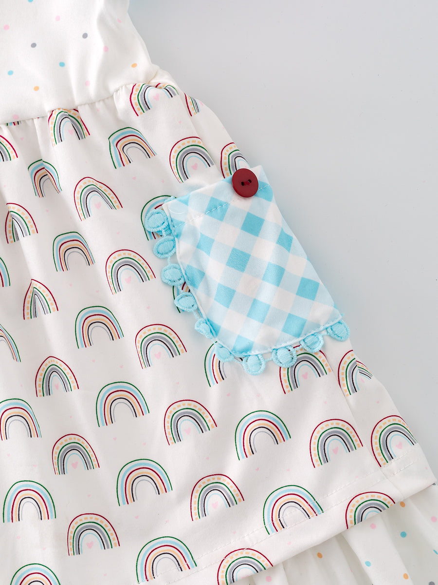 Polka Dot Rainbow Double Hem Dress with Button Pockets