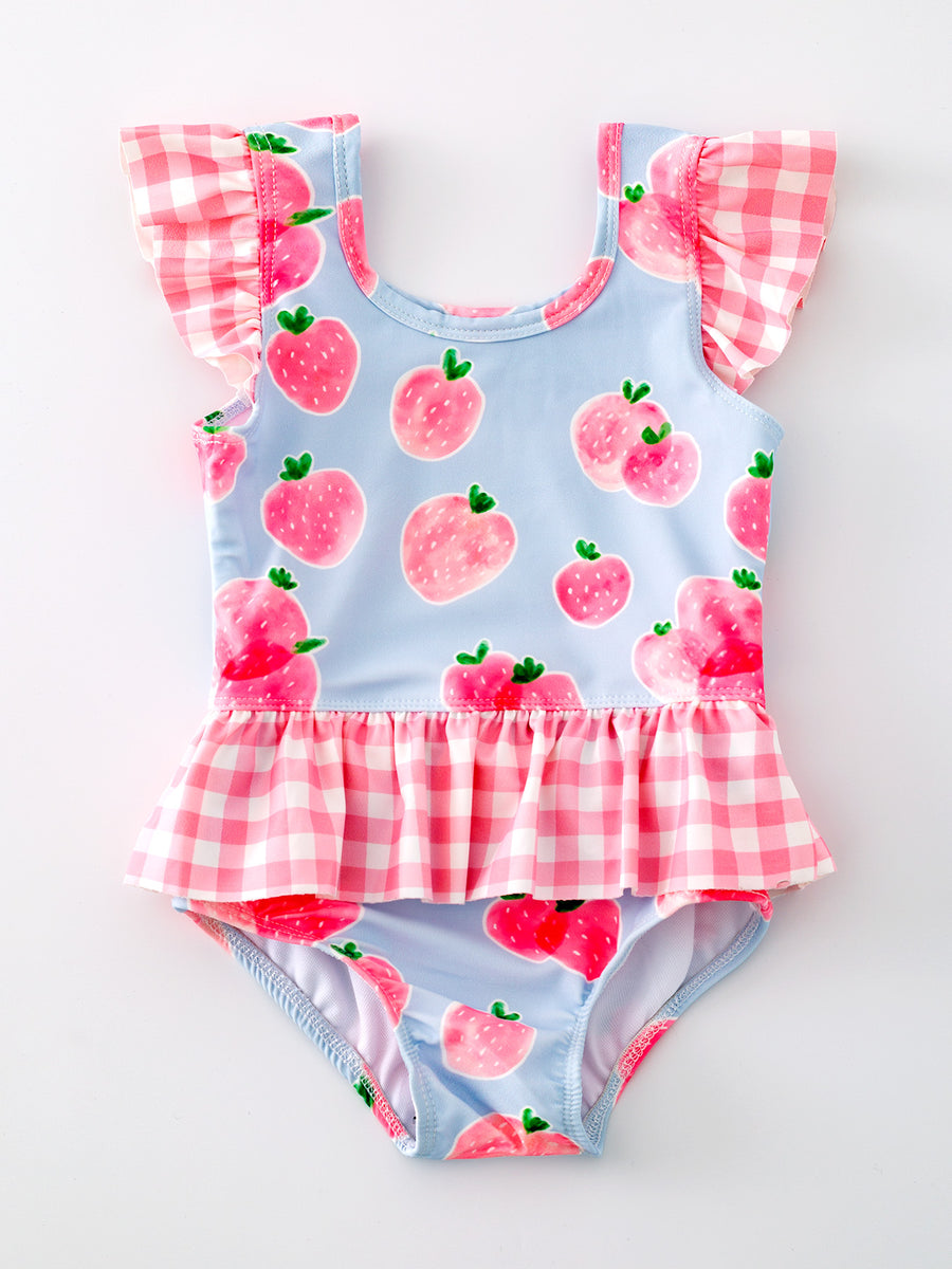 "Strawberry" Plaid Girls' Swimsuit