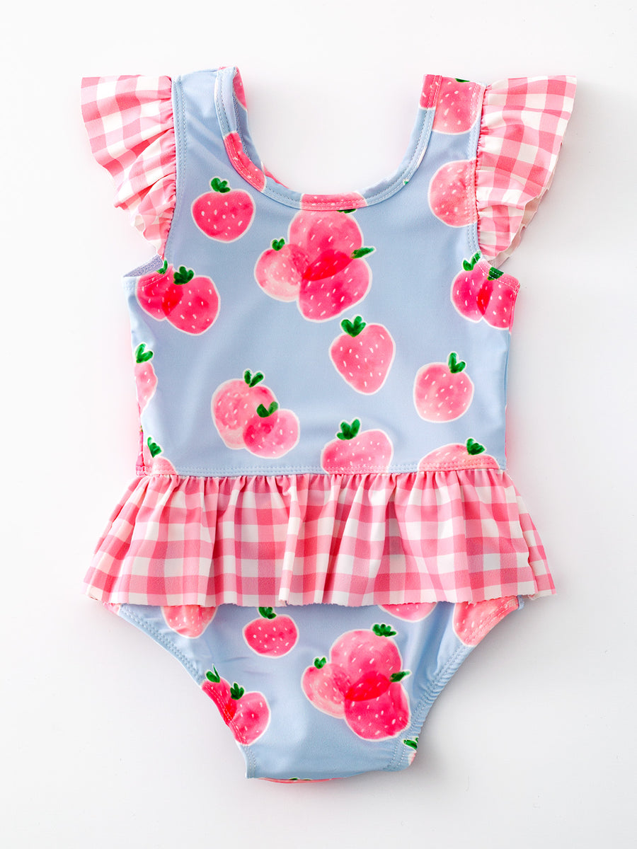 "Strawberry" Plaid Girls' Swimsuit