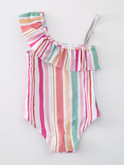 Girls Rainbow Stripe Print One-Piece Swimsuit