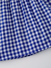 4th of july USA Embroidered Smocking Blue White Plaid Baby Girls Bloomer Set