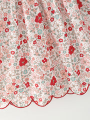 Christmas Red Floral Girls Dress Candy Cane Bow Embroidery Dress
