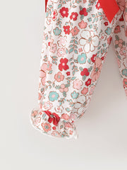 Christmas Red Floral Baby Girl Outfit Set Embroidery Bloomer Set