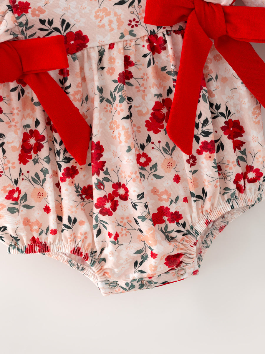 Fall Floral Baby Girl Romper Ruffle Bow Long Sleeve