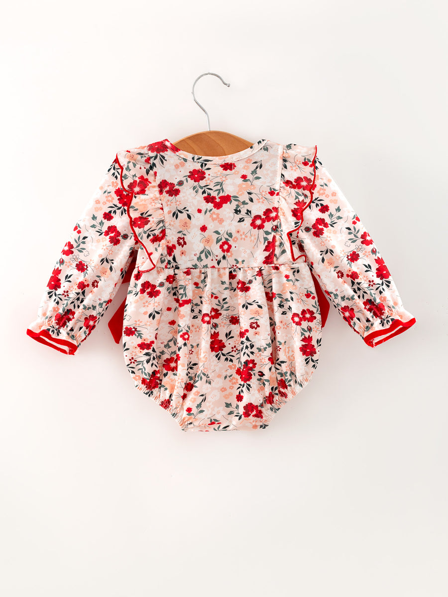 Fall Floral Baby Girl Romper Ruffle Bow Long Sleeve