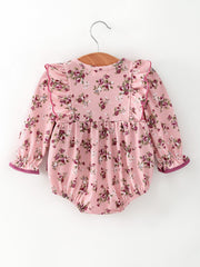 Fall Purple Floral Baby Girl Romper Bow Ruffle Long Sleeve