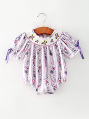 Fall Purple Floral Smocked Embroidered Baby Girl Romper
