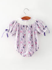 Fall Purple Floral Smocked Embroidered Baby Girl Romper