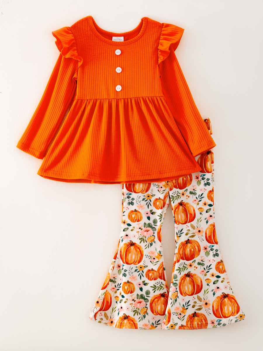 Girls Halloween PumpkinPrint Set