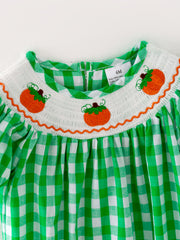 Halloween Green Baby Girls Woven Smocking Embroidered Plaid Romper