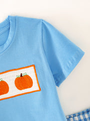 Boys Halloween Smocking Embroidered Cotton Plaid set