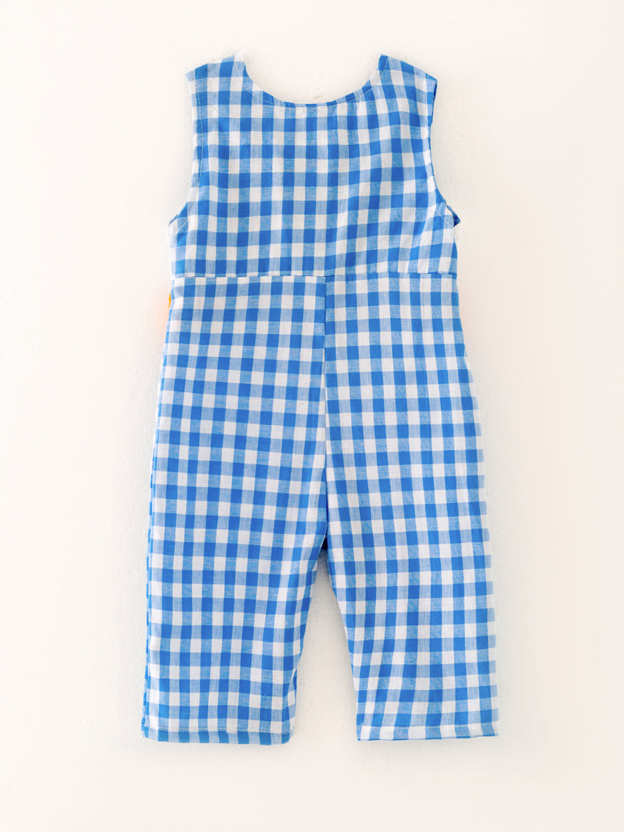 Halloween Blue Boys Smocking Embroidered Plaid Romper