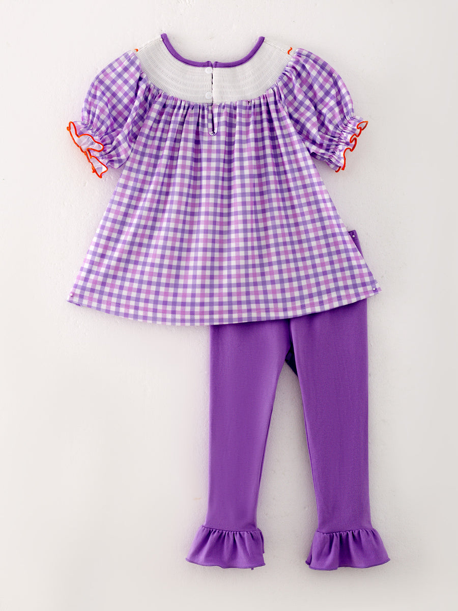 Halloween Girls Purple Smocking Ghost Bow Embroidery Set