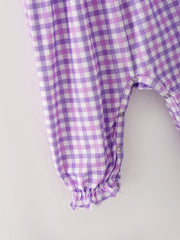 Halloween Girls Purple Smocking Ghost Bow Embroidery Plaid Romper