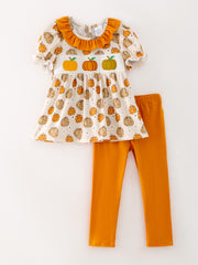 Halloween Girls Milk Silk Pumpkin Print Top + Pants Set