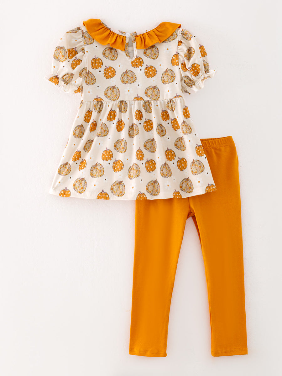 Halloween Girls Milk Silk Pumpkin Print Top + Pants Set