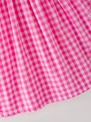 Halloween Pink Woven Smocking Embroidered Plaid Dress