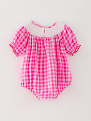 Halloween Pink Baby Girls Woven Smocking Embroidered Plaid Romper