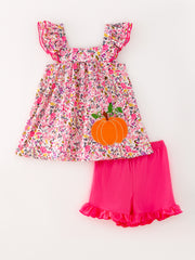 Halloween Girls Pumpkin Applique Outfit