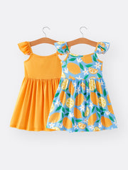 Girls Summer Lemon Floral Print Dress 2-Piece Set