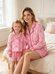 Mommy and Me Pink Christmas Candy Cane Print Pajama Set