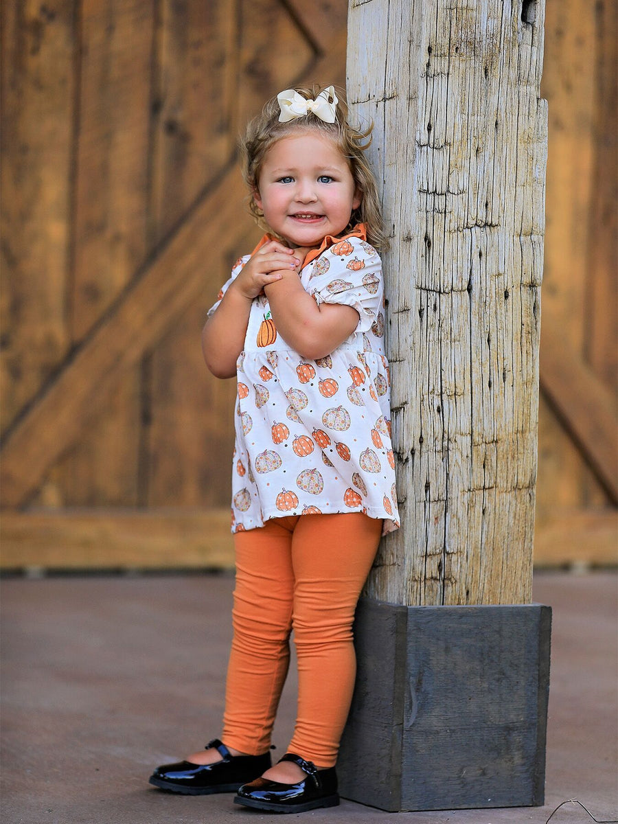 Halloween Girls Milk Silk Pumpkin Print Top + Pants Set