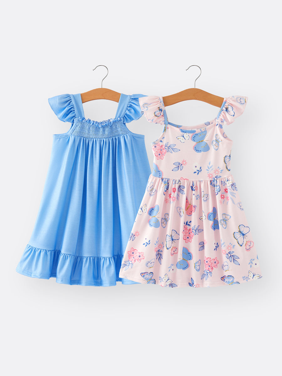 Blue Butterfly Girls Suspender Dress 2-piece set