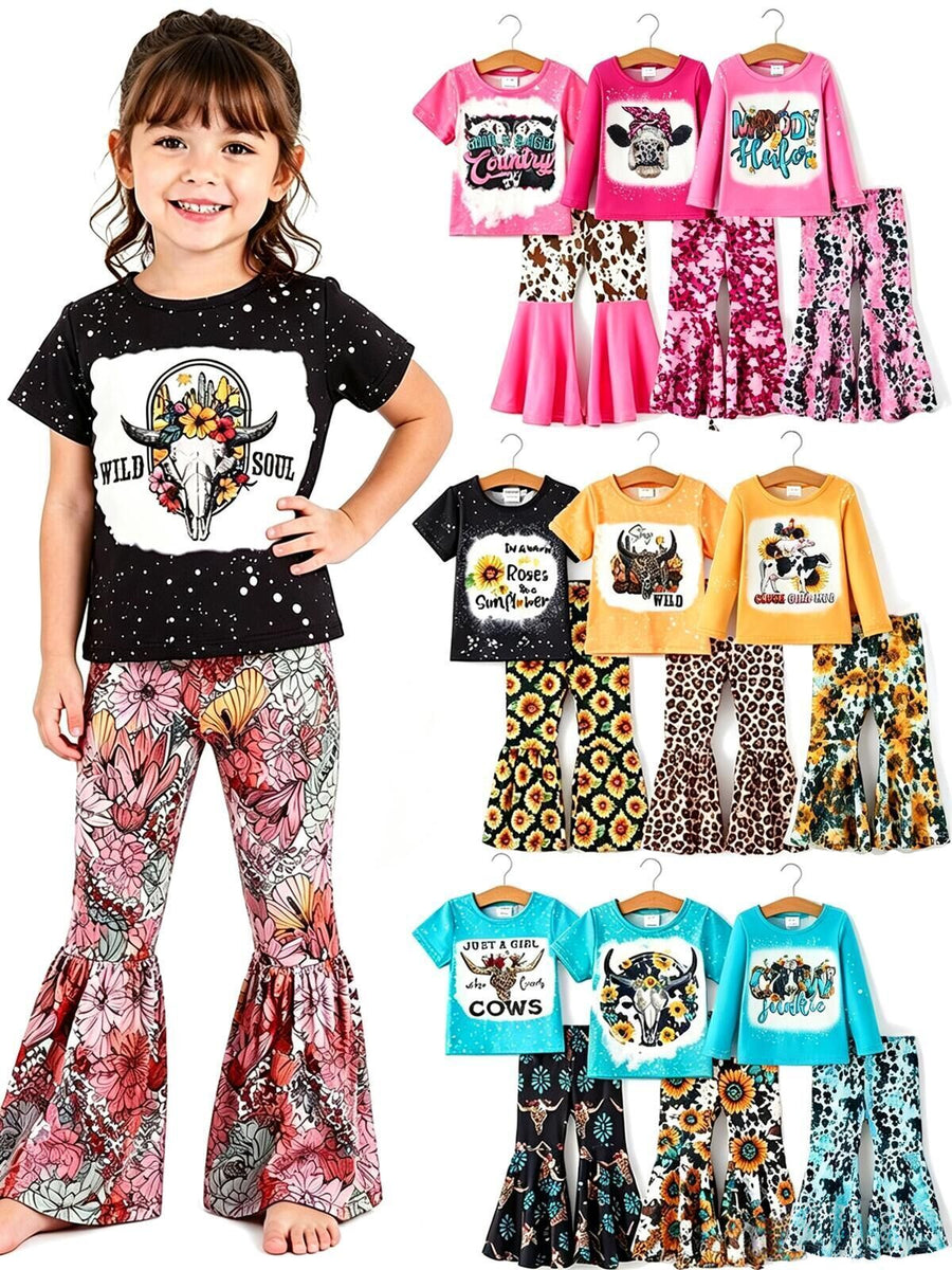 Western Girls Outfit Set Bell Bottoms - Multiple Styles Available