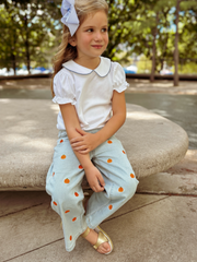 Halloween Thanksgiving Pumpkin Embroidered Girls Flare Pants