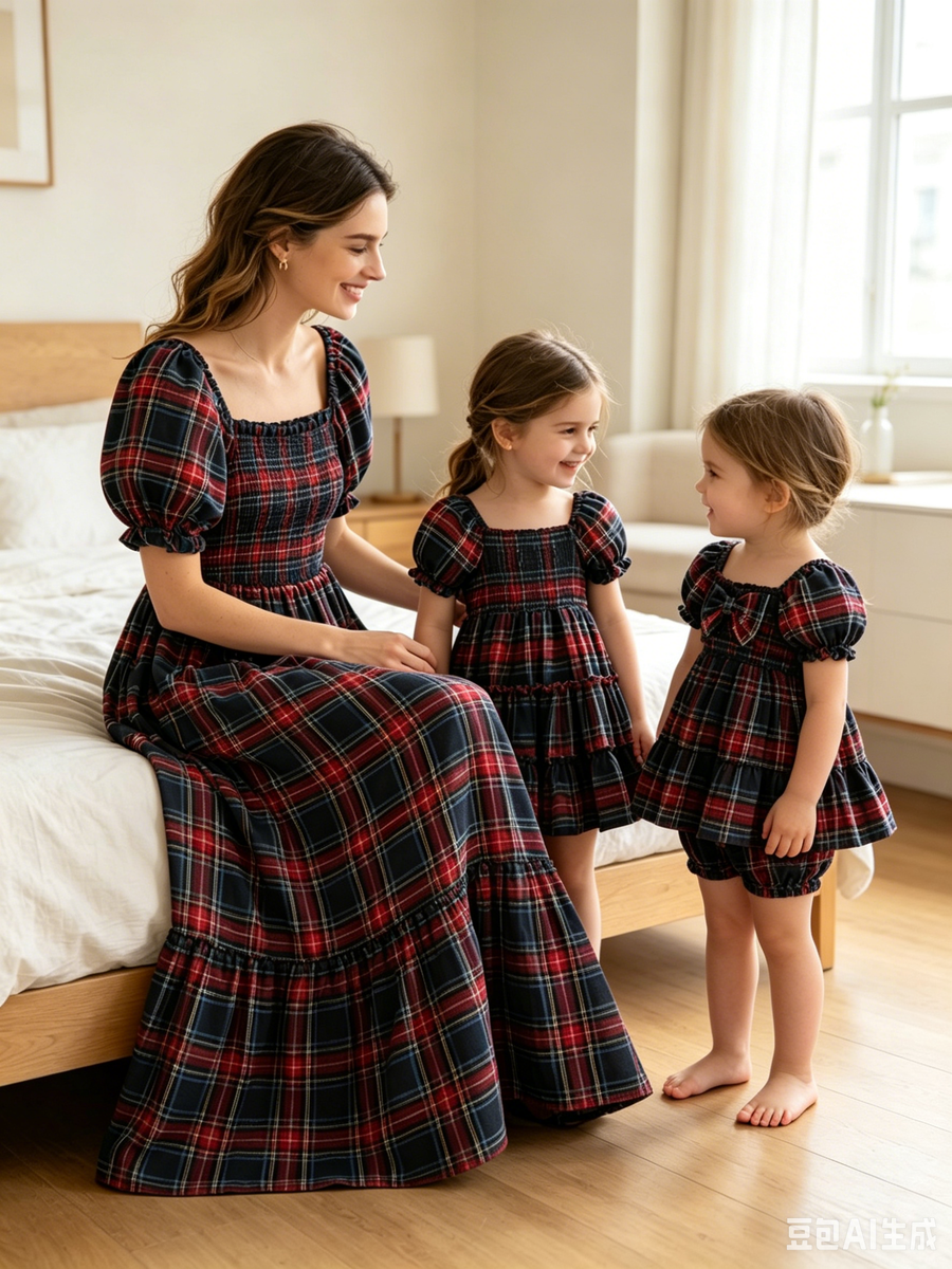 Mommy & Me Christmas Plaid Dresses & Baby Bloomer Set