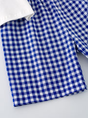 4th of july USA Embroidered Smocking Blue White Plaid Boys Set
