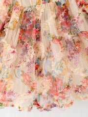 Pastel Flower Ruffle Layered Girls Dress