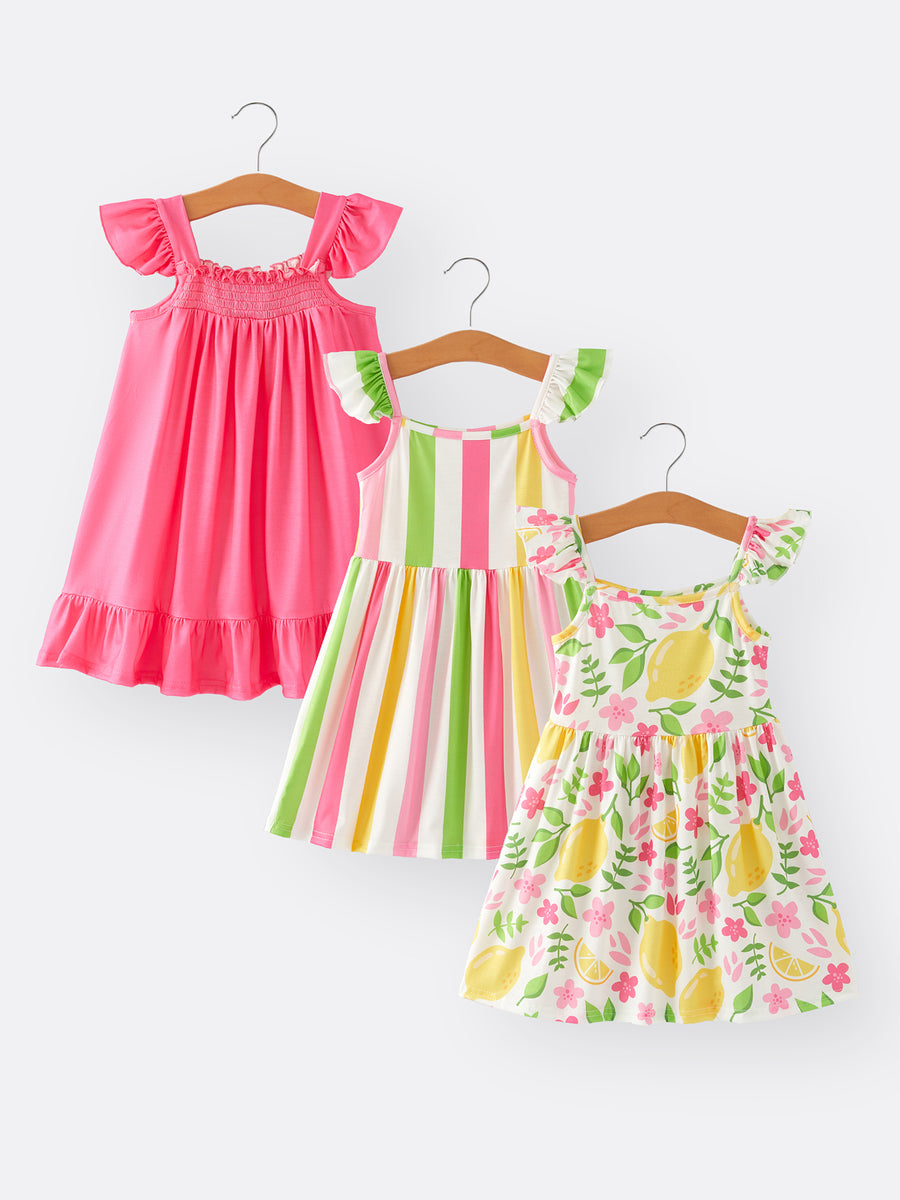 Girls Lemon Stripe Dress 3-piece Set