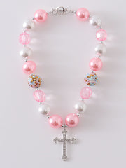 Pink cross Bubblegum Necklace