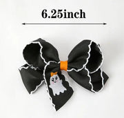 Halloween Ghost Embroidered Black Bow Hairpin