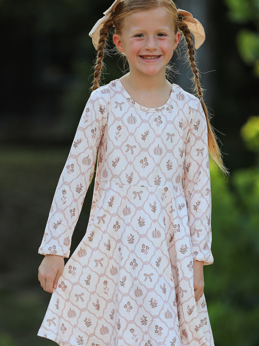 PREORDER Fall Pumpkin Bow Girls Twirl Dress