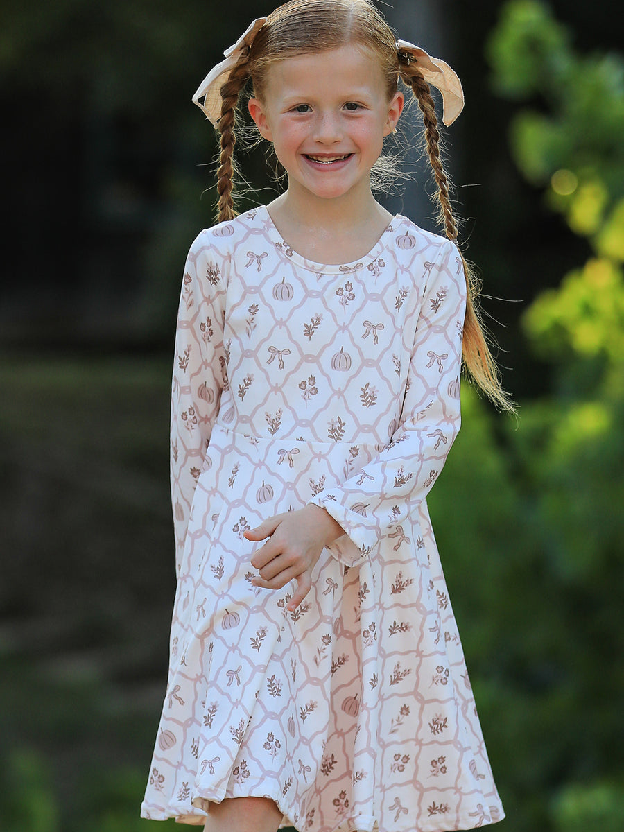 PREORDER Fall Pumpkin Bow Girls Twirl Dress