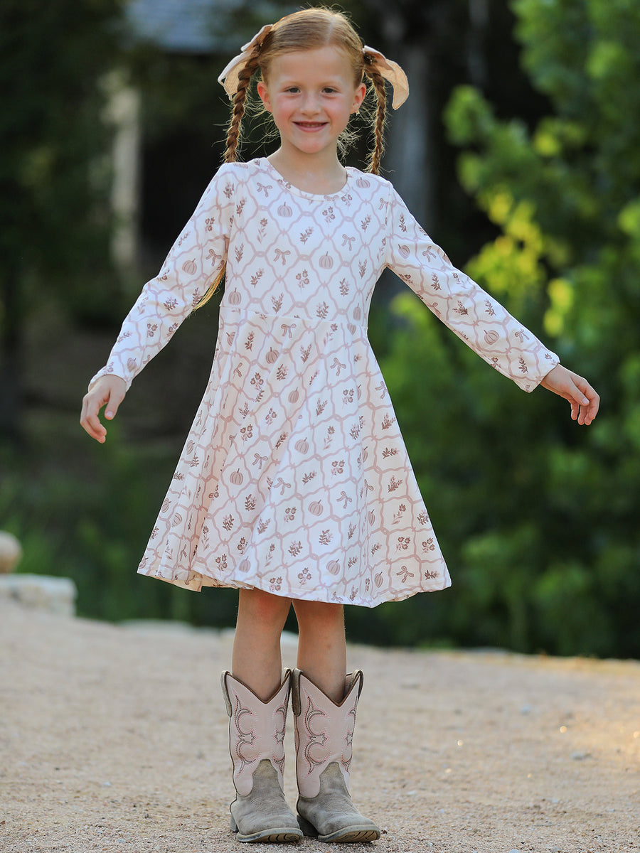 PREORDER Fall Pumpkin Bow Girls Twirl Dress