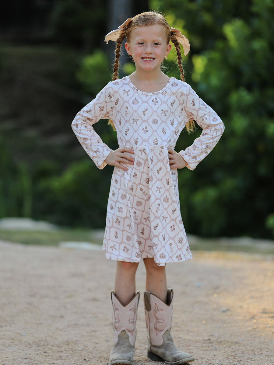 PREORDER Fall Pumpkin Bow Girls Twirl Dress