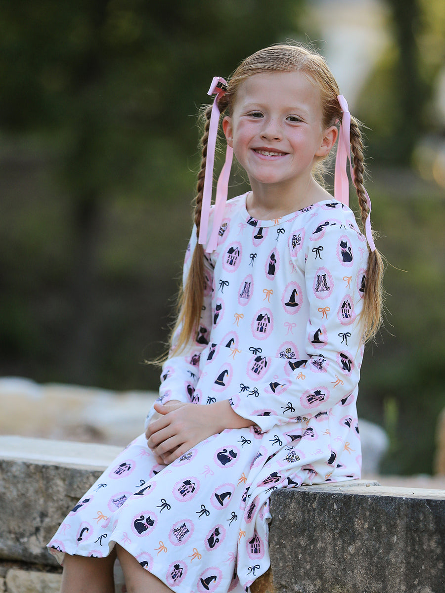 Halloween Vintage Cameo Print Girls Twirl Dress